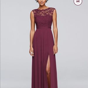 David’s Bridal Lace Bodice Bridesmaid Dress Wine